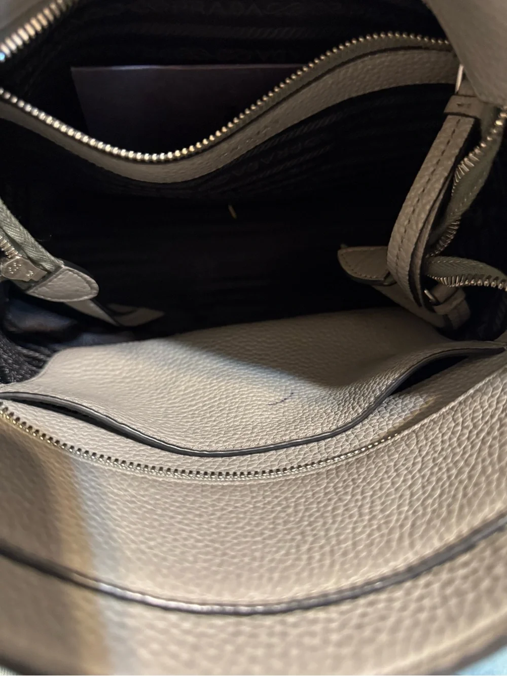 Prada Gray Pebbled Leather Messenger with Striped Strap